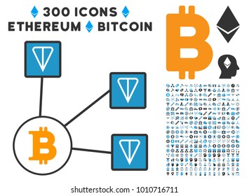 Bitcoin Ton Network icon with 3 hundred additional cryptocurrency clip art. Vector illustration style is flat iconic symbols designed for bitcoin software.