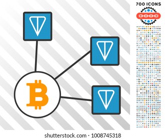 Bitcoin Ton Network pictograph with 7 hundred bonus bitcoin mining and blockchain pictures. Vector illustration style is flat iconic symbols designed for bitcoin websites.