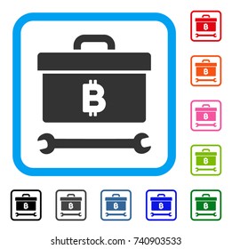 Bitcoin Toolbox icon. Flat gray iconic symbol in a light blue rounded frame. Black, gray, green, blue, red, orange color versions of Bitcoin Toolbox vector.