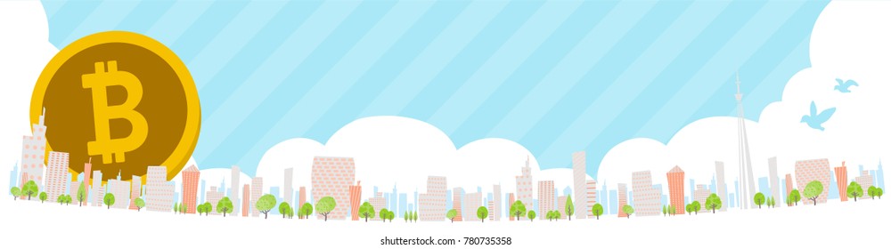 bitcoin Townscape back image illustration_skyline wide