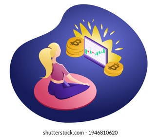 Bitcoin. Gráfico comercial. El concepto de crecimiento. Una pila de monedas. Isometry