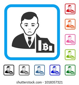 Bitcoin Trader raster flat pictograph. Human face has enjoy emotions.