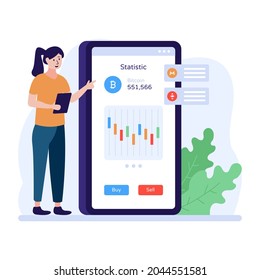 Ilustración plana de la aplicación de intercambio de bitcoin, dinero digital 