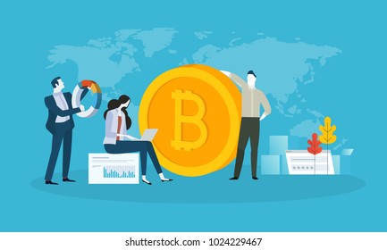 Bitcoin trading. Flat design style web banner of blockchain technology, bitcoin, altcoins, cryptocurrency mining, finance, digital money market, cryptocoin wallet, crypto exchange. 