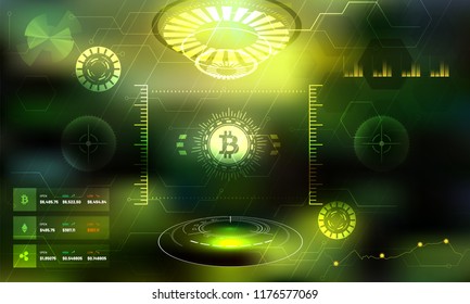 Bitcoin Trading Sci-fi User Interface HUD Background Cryptocurrency Exchange Platform.