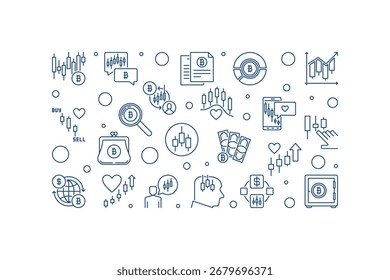 Vector de negociación de Bitcoin Concepto de BTC ilustración Horizontal lineal o Anuncio