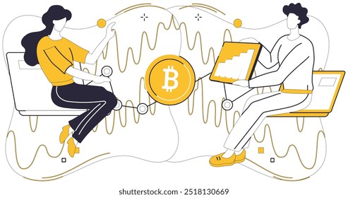 Bitcoin trading vector illustration. Transaction, heartbeat, echoes through digital corridors, marking rhythm financial exchanges Exchange, marketplace, becomes vibrant ecosystem Bitcoin