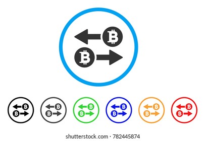 Bitcoin Transaction Arrows rounded icon. Style is a flat grey symbol inside light blue circle with additional color variants.