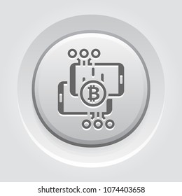 Bitcoin Transaction Button Icon. Modern computer network technology sign. Digital graphic symbol. Card Processing. Concept design elements.