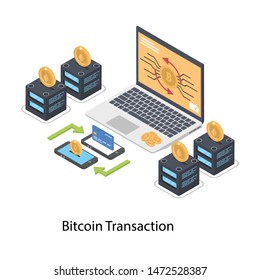 Bitcoin transaction isometric illustration  vector