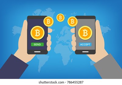 Bitcoin Transaction - paying and receiving cryptocurrency operation via mobile phones