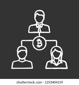 Bitcoin transactions chalk icon. Banking. Cryptocurrency financial operations. Investors. Refund. Financial cooperation. Joint stock company. Isolated vector chalkboard illustration