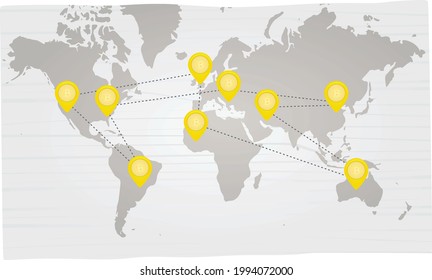 Bitcoin transactions worldwide. vector illustration