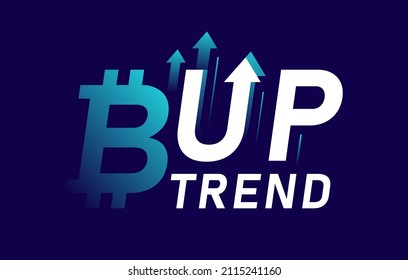 Bitcoin Tendencia hacia arriba con flechas aisladas en el fondo oscuro. Concepto de bolsa. Ganancia del comerciante. Ilustración vectorial.