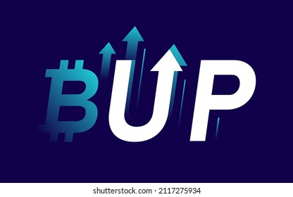 Bitcoin Up trend with arrows isolated on dark background. Stock exchange concept. Trader profit. Vector illustration.