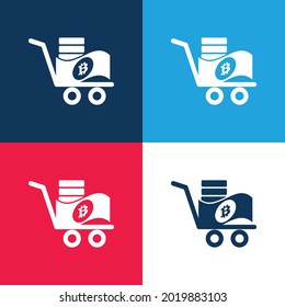 Bitcoin Trolley azul y rojo cuatro colores mínimo conjunto de iconos