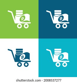 Bitcoin Trolley Flat four color minimal icon set