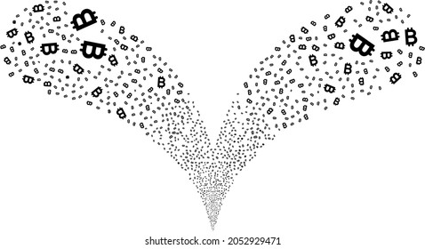 Bitcoin twice fireworks fountain. Bitcoin fireworks twice fountain. Object fountain created from random bitcoin pictograms as fireworks.