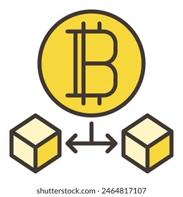 Bitcoin and two blocks vector Cryptocurrency concept colored icon or design element