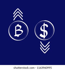 Bitcoin and US coin with up and down arrow vector
