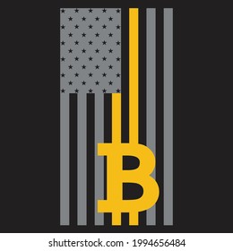 Bitcoin USA Flag Distressed Digital Currency Lover T-Shirt Design