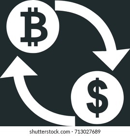Bitcoin to USD dollar crypto currency Exchange. Glyph style is flat iconic symbol with rounded angles, white background. Blockchain based secure cryptocurrency. Isolated vector illustration.