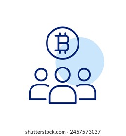 Bitcoin user community. Growth, development and mining network. Pixel perfect, editable stroke icon