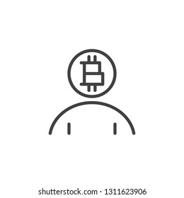 Bitcoin user line icon. linear style sign for mobile concept and web design. Bitcoin cryprocurrency person outline vector icon. Symbol, logo illustration. Pixel perfect vector graphics