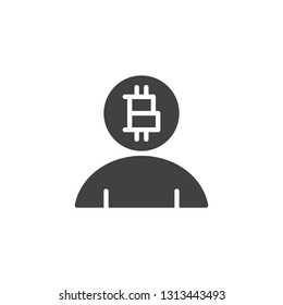 Bitcoin user vector icon. filled flat sign for mobile concept and web design. Bitcoin cryprocurrency person simple glyph icon. Symbol, logo illustration. Pixel perfect vector graphics