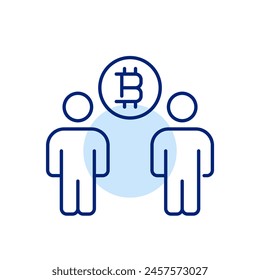 Bitcoin and users. P2p cryptocurrency exchange. Trading and investment. Pixel perfect, editable stroke icon