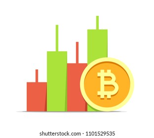 Bitcoin value data chart modern concept. Cryptocurrency flat vector illustration