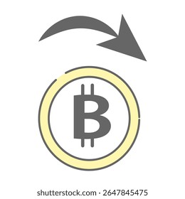 Bitcoin value decreasing with downward arrow icon