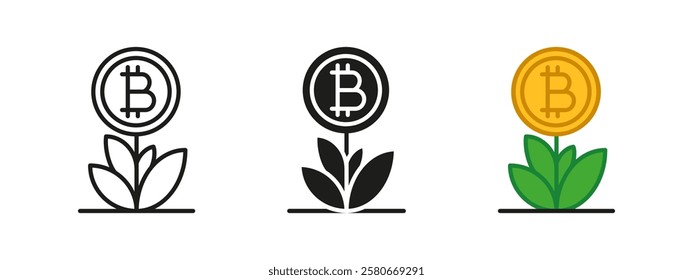 Bitcoin value gain icon. Cryptocurrency growth vector illustration. Digital finance investment symbol. Wealth profit savings sign. Blockchain economy value design.