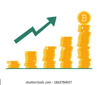 Bitcoin, value growth concept. Blockchain technologies, bitcoins, altcoins, finance, digital money market, cryptocurrency
coins, diagram. Vector illustration in a flat style.