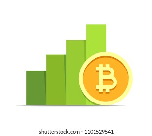 Bitcoin value growth concept illustration isolated on white background. Vector flat cryptocurrency coin