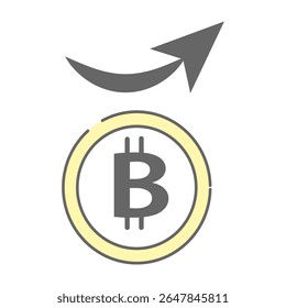 Bitcoin value increasing with upward arrow icon