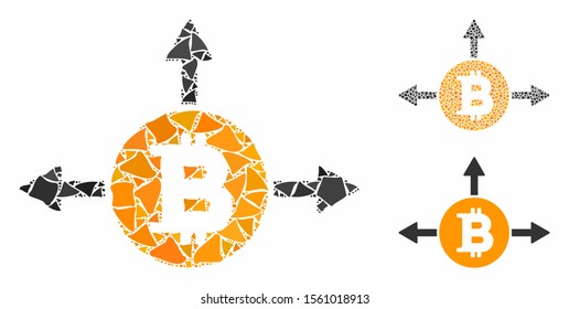 Bitcoin variant directions composition of tuberous parts in variable sizes and color hues, based on Bitcoin variant directions icon. Vector tuberous parts are united into composition.