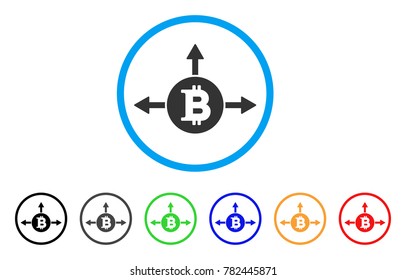 Bitcoin Variant Directions rounded icon. Style is a flat grey symbol inside light blue circle with additional colored versions.