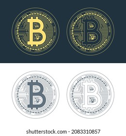 bitcoin various color silhouettes in set isolated
