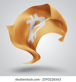 Bitcoin, vector 3d flag with waves on a white background