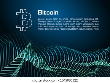 Bitcoin vector background in blue color with green curves
