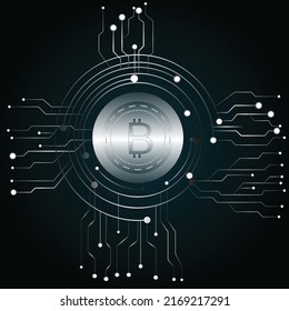 Bitcoin vector design around with gold circle circuit board for Cryptocurrency for Future business world of economy