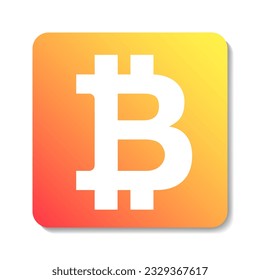 Bitcoin vector glyph. BTC square vector icon. White symbol on orange gradient background.