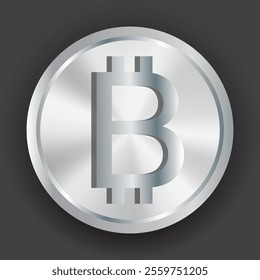 Bitcoin vector icon. Crypto currency symbol. Blockchain secure cryptocurrency. Crypto currency silver coin bitcoin symbol isolated on white background. Silver coin. Blockchain symbol. Money symbol.