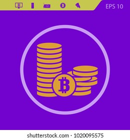 Bitcoin vector icon, cryptomoney on a violet background. Flat design style