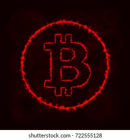 Bitcoin vector icon. Bitcoin symbol for your web site design, internet, graphic interface, business. Bitcoin illustration sign, lights silhouette on dark background. Bitcoin glowing lines and points.
