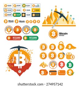 Bitcoin vector icons banners big set illustration 