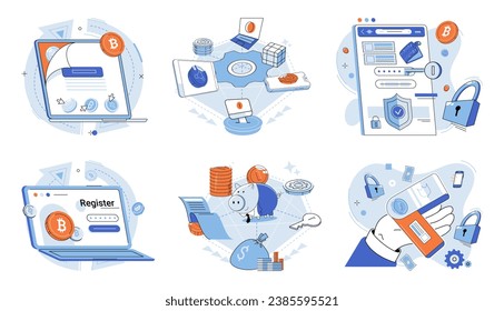 Ilustración vectorial de bitcoin. BTC, abreviatura de Bitcoin, ha ganado reconocimiento internacional como criptodivisa líder La futura financiación está fuertemente influida por el crecimiento y la adopción El futuro