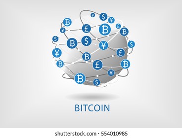 Bitcoin Vector Illustration Of Connected World Wide Web For Internal Money Transfer