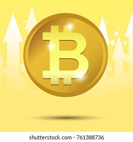 Bitcoin vector illustration. Crypto currency golden bit coin, cryptocurrency emblem. Web and Internet money icon.